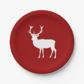 Assiettes En Carton Noël Cerf rouge et blanc (Devant)