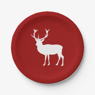 Assiettes En Carton Noël Cerf rouge et blanc