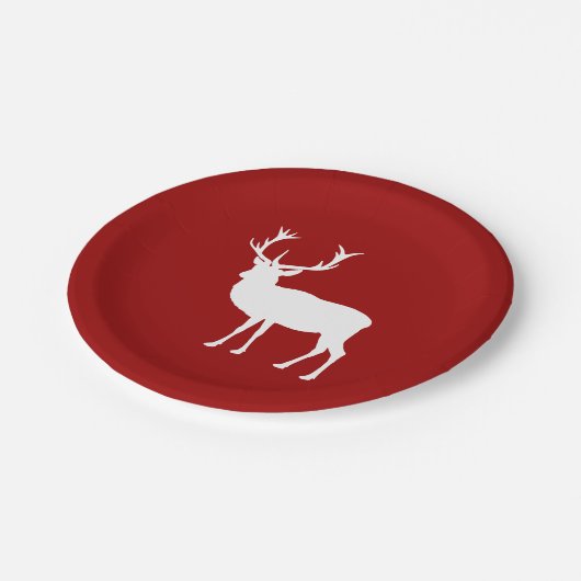 Assiettes En Carton Noël Cerf rouge et blanc (Angle)