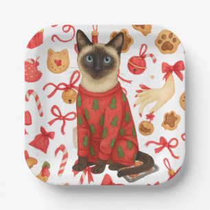 Assiettes En Carton Noël chat pour les amoureux de chats siamois
