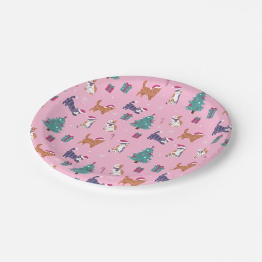 Assiettes En Carton Noël Chats et arbres Motif de vacances (Angle)