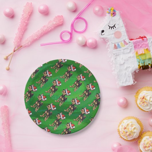 Assiettes En Carton Noël Chihuahua sur vert (Fête)