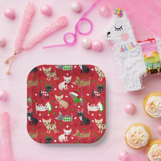 Assiettes En Carton Noël Chihuahua Toutes les couches Plaques en papie (Fête)