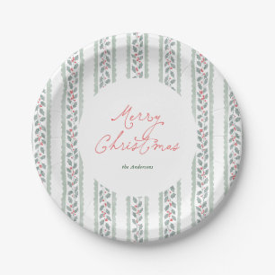 Assiettes En Carton Noël Cottagecore à rayures de houx aquarelle
