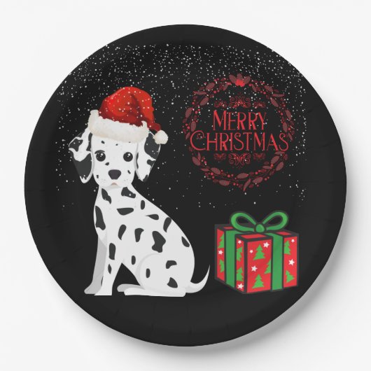 Assiettes En Carton Noël Dalmatien & cadeaux plaques de papier! (Devant)