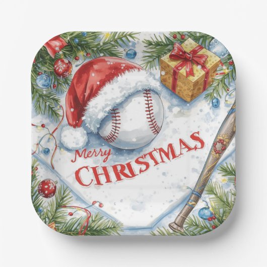 Assiettes En Carton Noël de baseball (Recto)