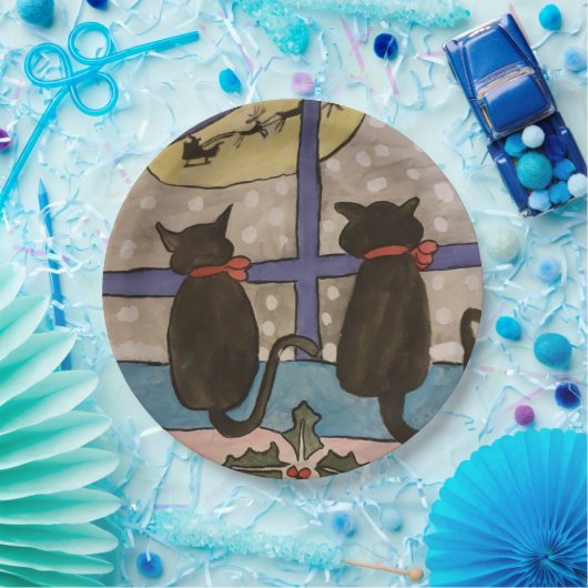 Assiettes En Carton Noël de chat noir (Fête)