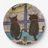 Assiettes En Carton Noël de chat noir (Devant)