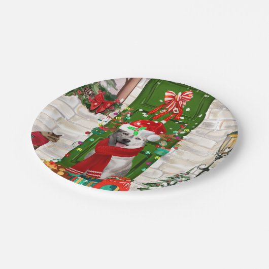 Assiettes En Carton Noël de Chien Husky Sibérien (Angle)