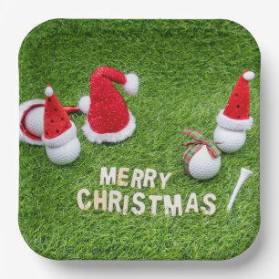 Assiettes En Carton Noël de golf avec balles de golf et chapeau de San