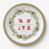 Assiettes En Carton Noël de Holly Wreath | Monogramme Mariage de vacan (Devant)