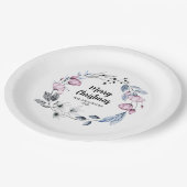 Assiettes En Carton Noël de la couronne de fleurs roses (Angle)