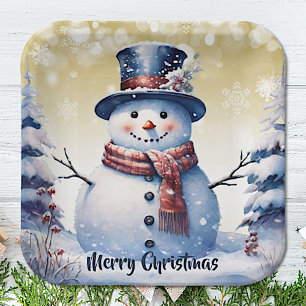 Assiettes En Carton Noël de la forêt d'hiver Or