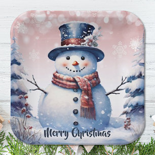 Assiettes En Carton Noël de la forêt d'hiver Rose