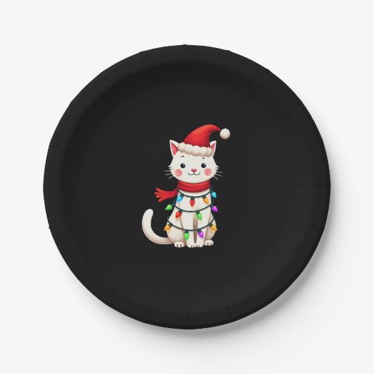 Assiettes En Carton Noël de l'arbre de Noël de chat (2) (Devant)