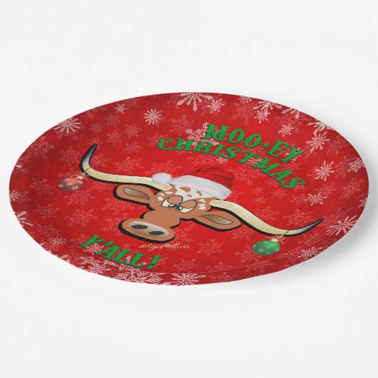 Assiettes En Carton "Noël de MOO, Longhorn Steer (Angle)