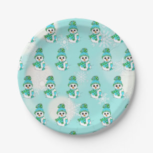 Assiettes En Carton Noël de Snowman turquoise et de Snowflakes