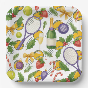 Assiettes En Carton Noël de tennis avec balle et raquette