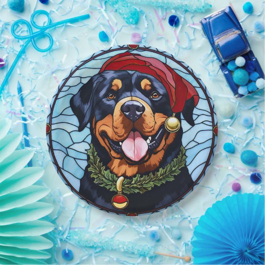 Assiettes En Carton Noel de verre tendu Rottweiler (Fête)