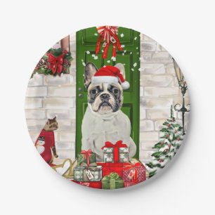 Assiettes En Carton Noël des Bulldog français