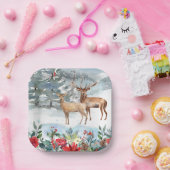Assiettes En Carton Noël des cerfs de bois (Fête)