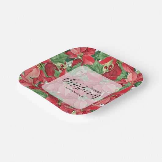 Assiettes En Carton Noël des Poinsettias rouges (Angulaire)