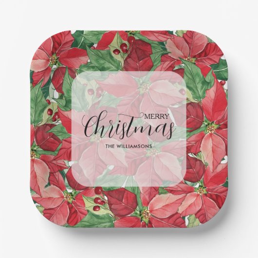 Assiettes En Carton Noël des Poinsettias rouges (Recto)