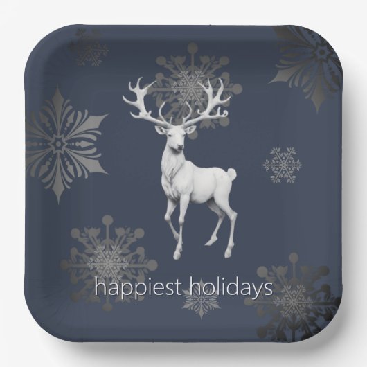 Assiettes En Carton Noël des rennes d'ivoire | Bleu (Recto)