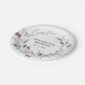 Assiettes En Carton Noël d'hiver Red Berries Feuilles d'argent (Angle)