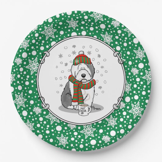 Assiettes En Carton Noël d'hiver Vieux anglais Chien de mouton gris 1  (Devant)