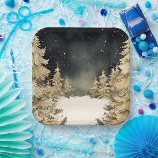 Assiettes En Carton Noël d'or rustique (Fête)