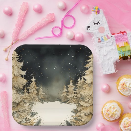 Assiettes En Carton Noël d'or rustique (Fête)