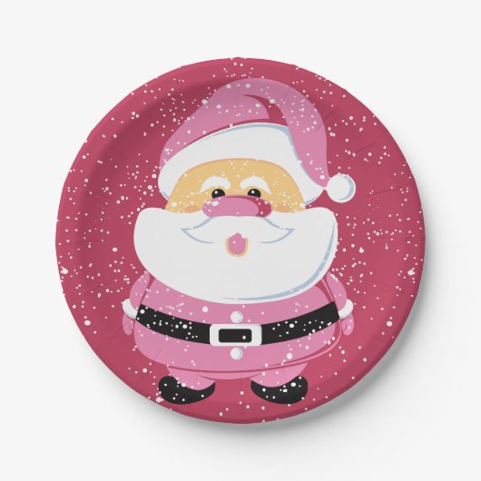 Assiettes En Carton Noël doux rose blanc Père Noël (Devant)