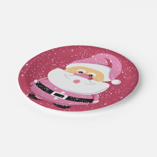 Assiettes En Carton Noël doux rose blanc Père Noël (Angle)