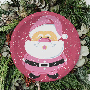 Assiettes En Carton Noël doux rose blanc Père Noël