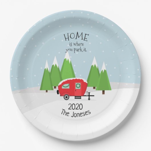 Assiettes En Carton Noël du Camper Retro (Devant)