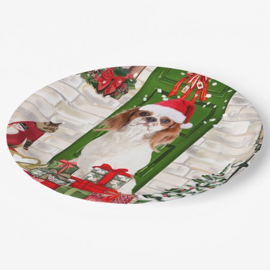 Assiettes En Carton Noël du chien Cavalier King (Angle)