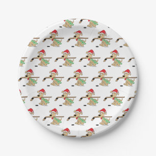 Assiettes En Carton Noël du chien de hockey