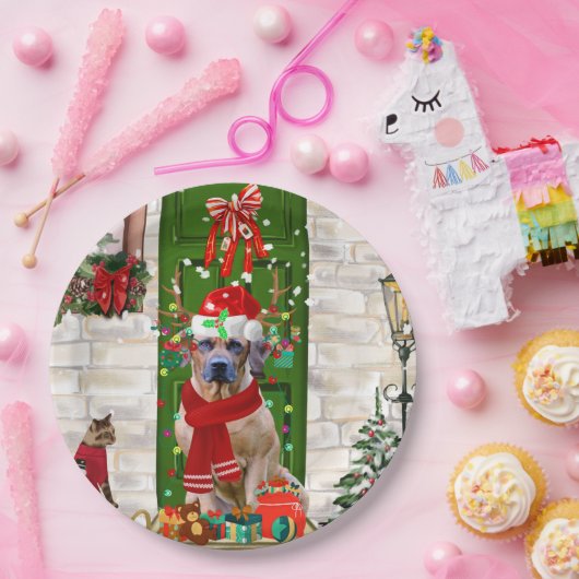 Assiettes En Carton Noël du chien de Rhodesian Ridgeback (Fête)