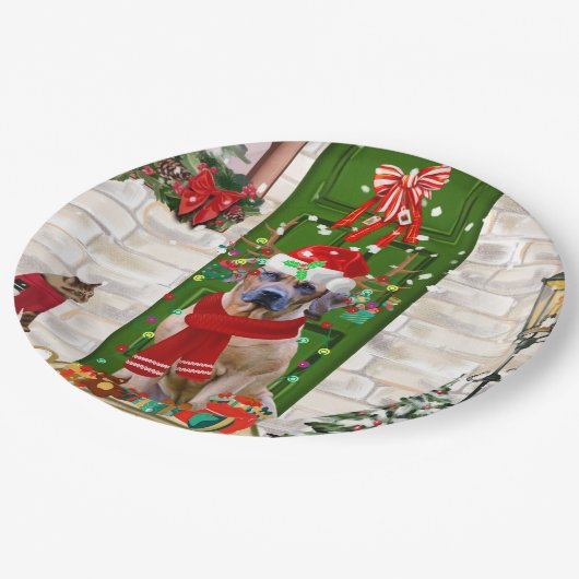 Assiettes En Carton Noël du chien de Rhodesian Ridgeback (Angle)
