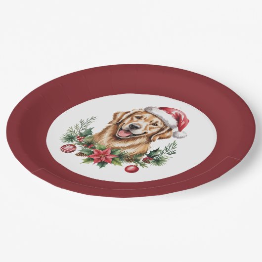 Assiettes En Carton Noël du joli Golden Retriever (Angle)