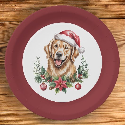Assiettes En Carton Noël du joli Golden Retriever