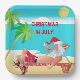 Assiettes En Carton Noël du Père Noël en juillet Fête de plage d'été