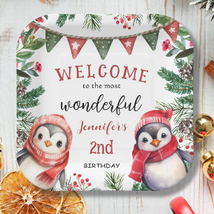Assiettes En Carton Noël du Pingouin d'hiver mignon 2e anniversaire