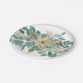 Assiettes En Carton Noël Elégant Poinsettia Eucalyptus blanc (Angle)