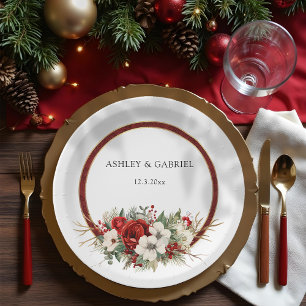 Assiettes En Carton Noël élégant rouge damassé floral