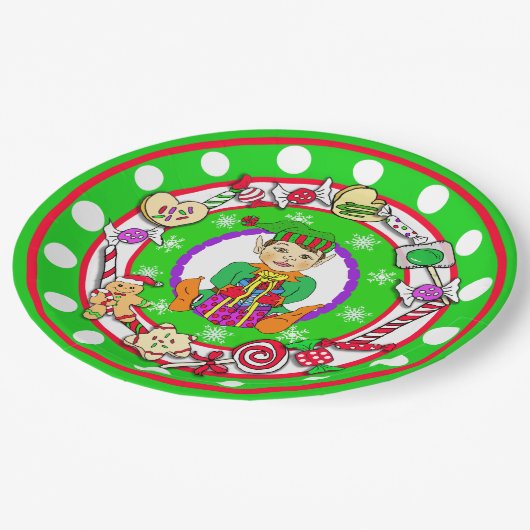 Assiettes En Carton Noël Elf Whimsical Candy Polka Dot (Angle)