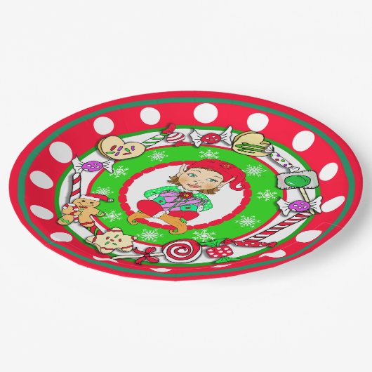 Assiettes En Carton Noël Elfs Whimsical Candy Polka Dot (Angle)
