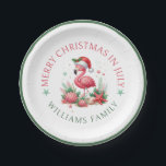 Assiettes En Carton Noël en Flamant rose juillet<br><div class="desc">Envisagez une scène charmante où un délicieux flamant rose, orné d'un chapeau de Père Noël festif, pose gracieusement à côté d'un éventail d'étoiles de mer, de coquillages et de coraux. L'ensemble est baigné d'harmonieuses nuances de vert et de rose, ce qui en fait le motif parfait pour une fête de...</div>