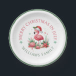 Assiettes En Carton Noël en Flamant rose juillet<br><div class="desc">Envisagez une scène charmante où un délicieux flamant rose, orné d'un chapeau de Père Noël festif, pose gracieusement à côté d'un éventail d'étoiles de mer, de coquillages et de coraux. L'ensemble est baigné d'harmonieuses nuances de vert et de rose, ce qui en fait le motif parfait pour une fête de...</div>